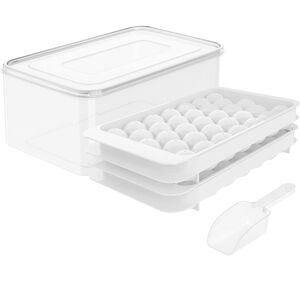 Round Ice Cube Tray set and holder with ice scooper